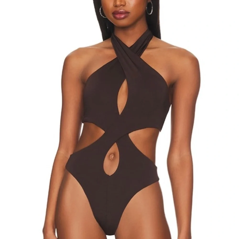 Revolve Superdown chocolate Brown cut out bodysuit - Picture 1 of 9